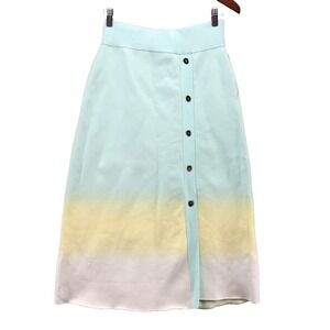 PH5 A Line Skirt Womens Large Green Yellow Ombre Stretch Pull On Retro Classic